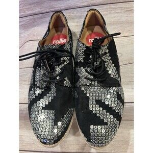 Rollie Derby Print x Glomesh Leather Lace Up Flats silver and black size 39/8.5